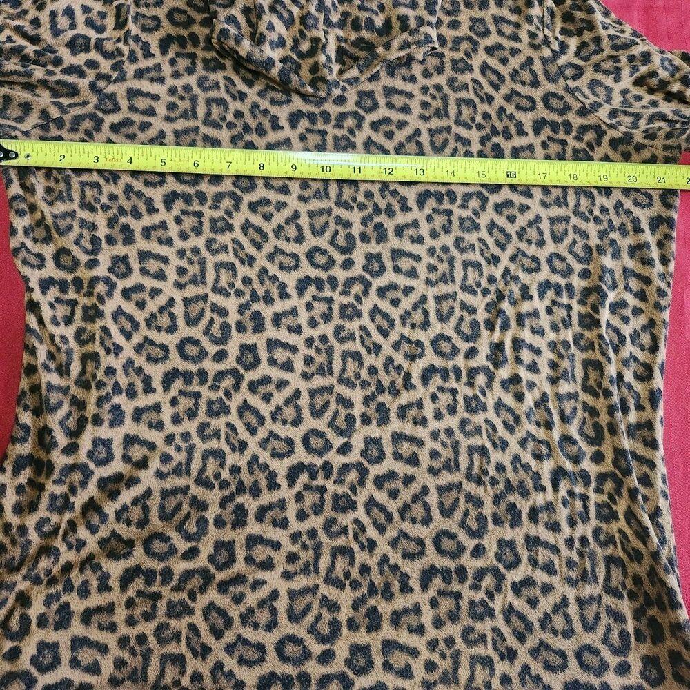 Michael Kors Leopard Print Mock Neck Top Womens 1X Stretch Short Sleeve - Picture 3 of 8